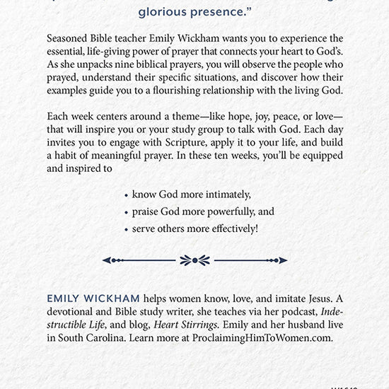 Back cover of Closer to God: 10-week prayer study guide by Emily Wickham, featuring the Our Daily Bread Publishing logo