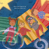 Illustration of four children on colorful blankets looking up the night sky in God, the Great I AM children's book by Sydney Ann Johnson and Thais Mesquita