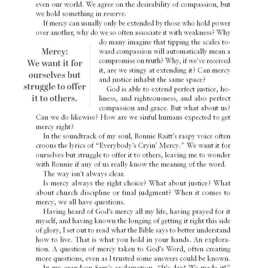 Text page with reflections on mercy and compassion from God's Abundant Mercy book