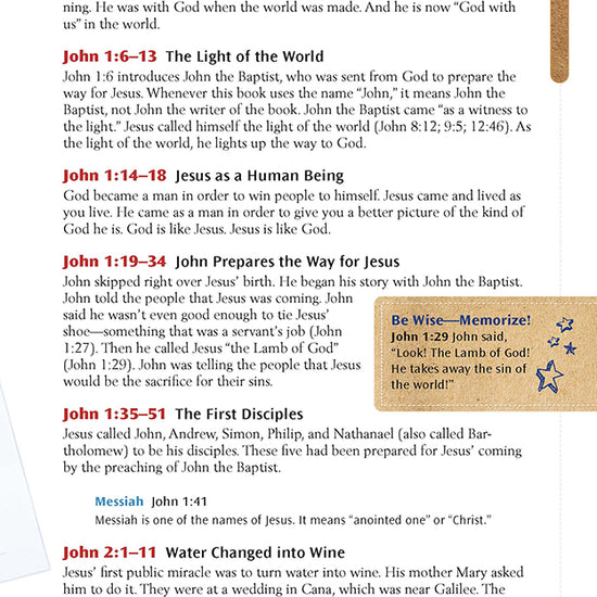 Kid-friendly Bible breakdown of John 1–2, highlighting themes like Jesus as God, the Light of the World, and Jesus' first miracle at the wedding in Cana.