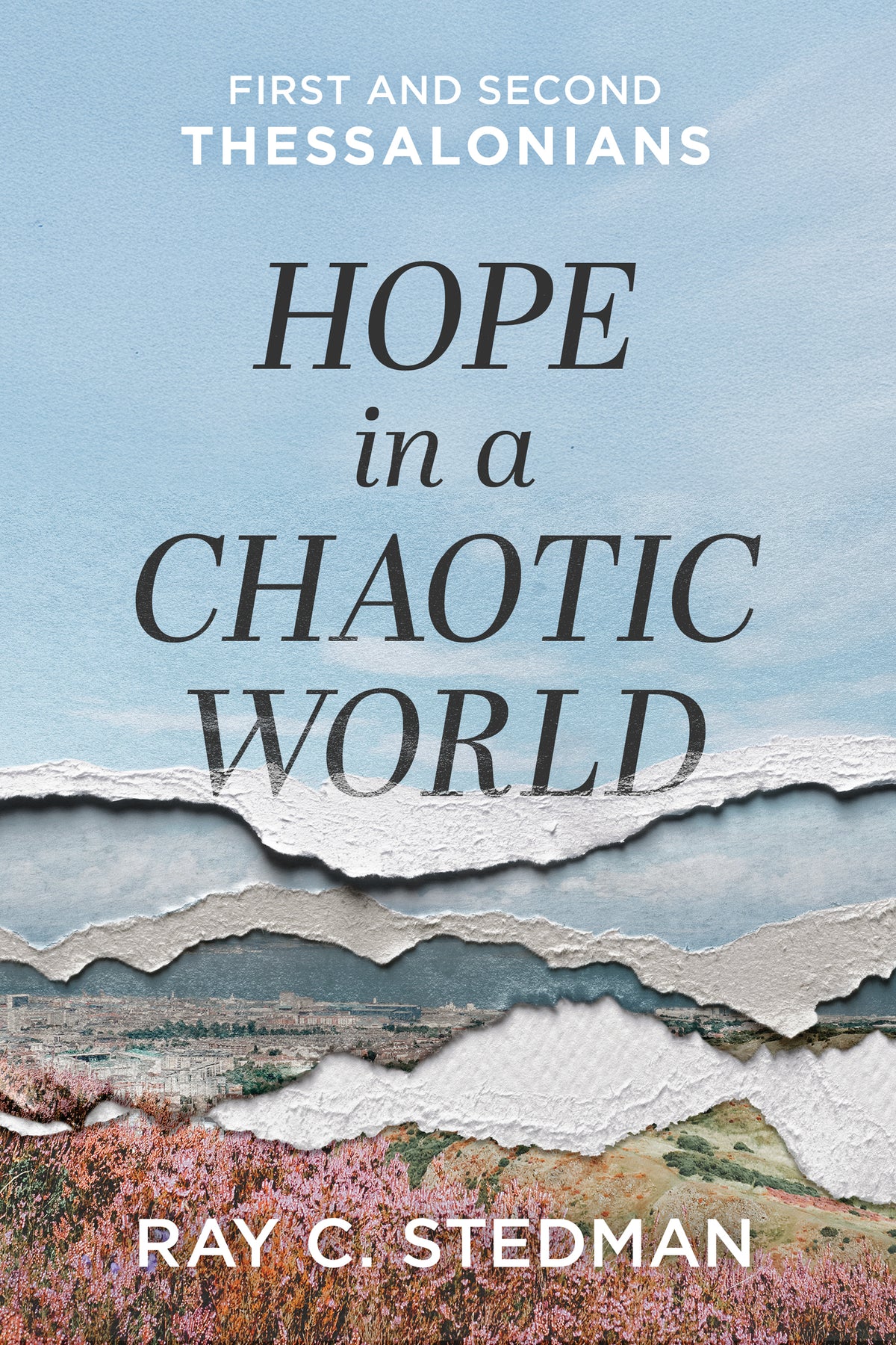 Book cover of 'Hope in a Chaotic World' by Ray C. Stedman with a scenic background.