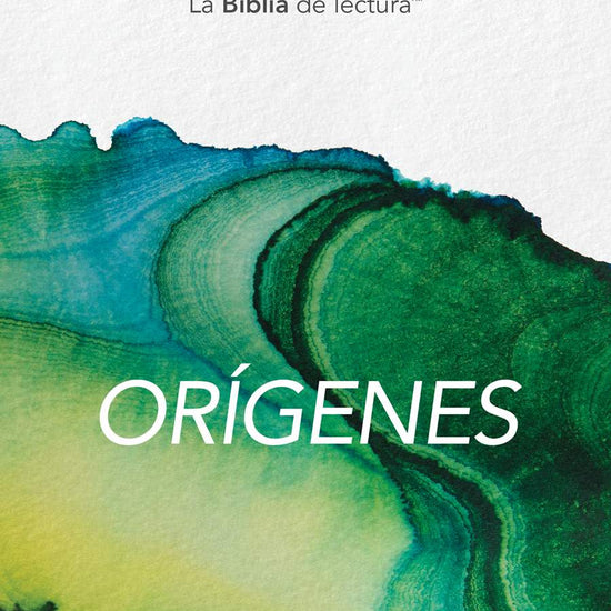 Portada del libro “Inmersión: Orígenes – La Biblia de lectura” con diseño artístico en tonos verdes y amarillos sobre fondo blanco.