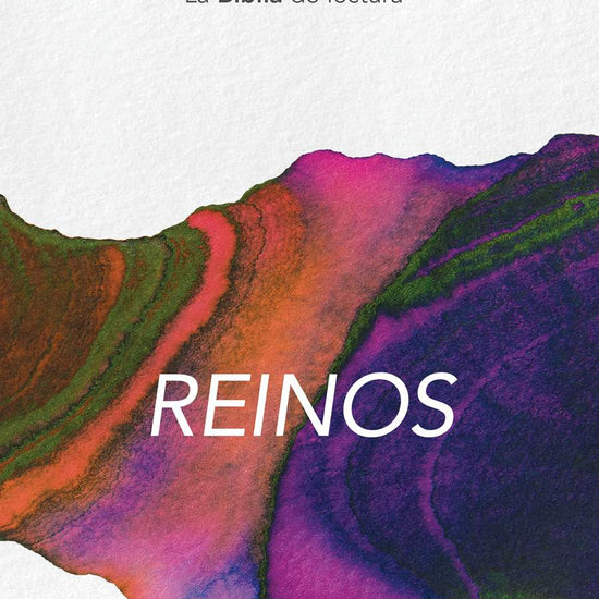 Portada del libro “Inmersión: Reinos – La Biblia de lectura” con diseño artístico en tonos morados, naranjas y verdes sobre fondo blanco.