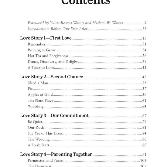 Table of contents featuring such chapters as First Love, Second Chance and Our Commitment in Not Easily Broken book by Joyce & Steven Dinkins