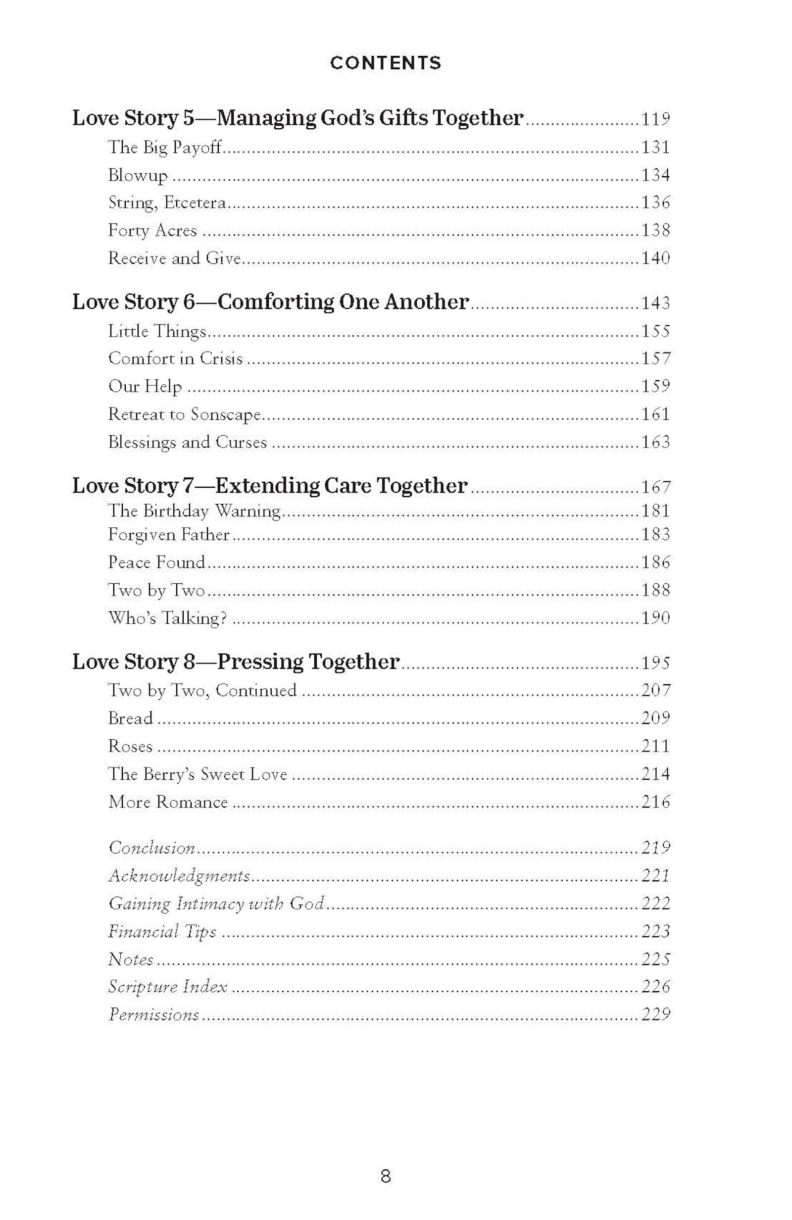 Table of contents with such chapters as Managing God's Gifts Together and Comforting One Another in Not Easily Broken book by Joyce & Steve Dinkins
