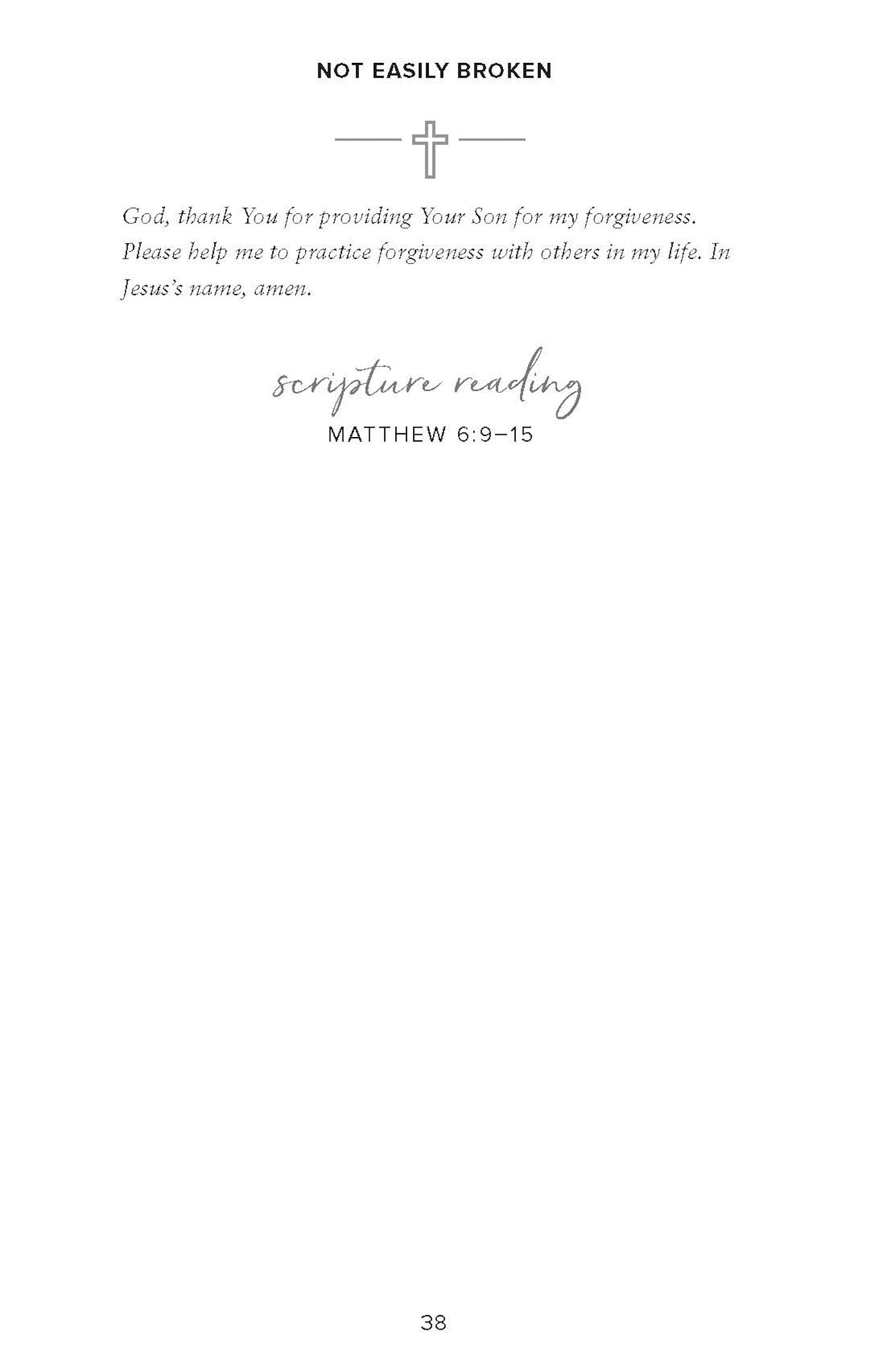 Prayer section with text and a cross on a white background from Not Easily Broken book by Joyce & Steven Dinkins