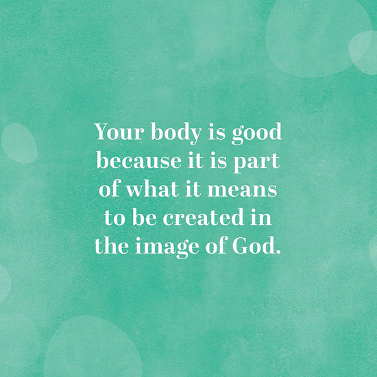 Motivational quote about being created in the image of God on a teal background with bokeh effect in Already Whole by Ellen Wildman