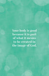 Motivational quote about being created in the image of God on a teal background with bokeh effect in Already Whole by Ellen Wildman