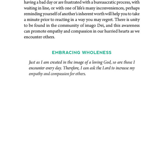 Book page with text reading "Embracing Wholeness," featuring a green color scheme in Already Whole by Ellen Wildman