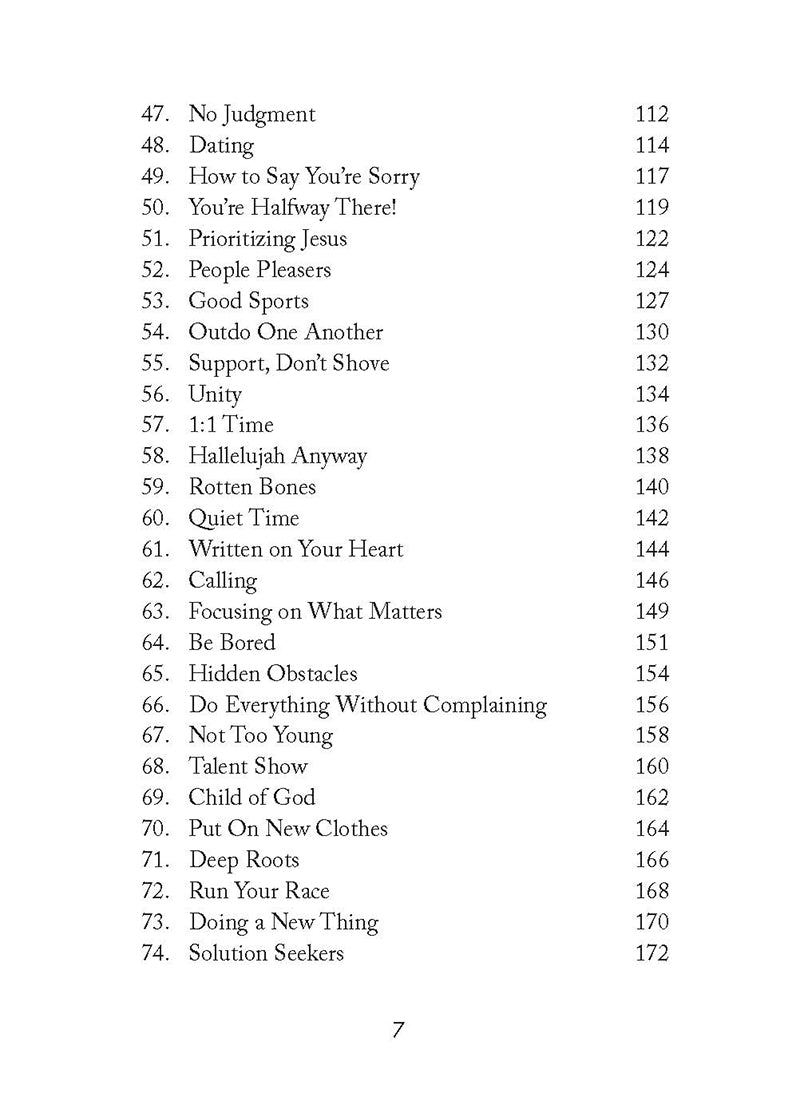 Table of contents for 'You Got This!' book by Crystal Stine for middle schoolers, featuring such chapters as Dating and Prioritizing Jesus