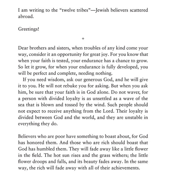Text from New Testament book of James in 'Hebrews & James' from 'Immerse: The Reading Bible Journals' on a white background