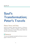 Chapter title in blue text called Saul's Transformation and Peter's Travels in the 'Lands of the Bible Then and Now' book by Dave Branon