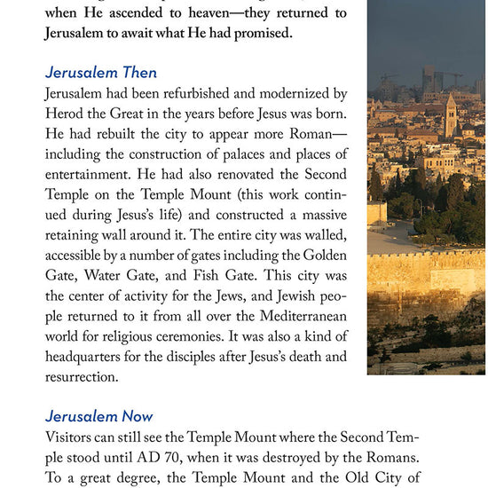 Page discussing Jerusalem in the 'Lands of the Bible Then and Now' book by Dave Branon