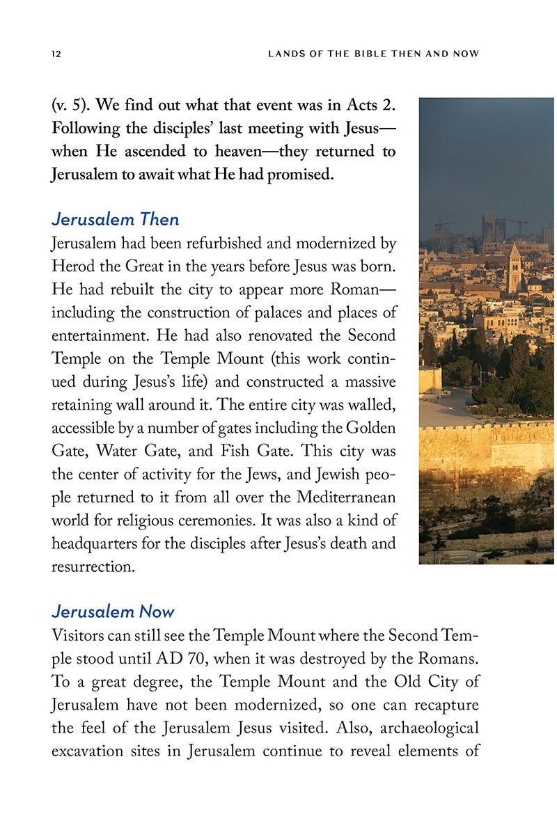Page discussing Jerusalem in the 'Lands of the Bible Then and Now' book by Dave Branon