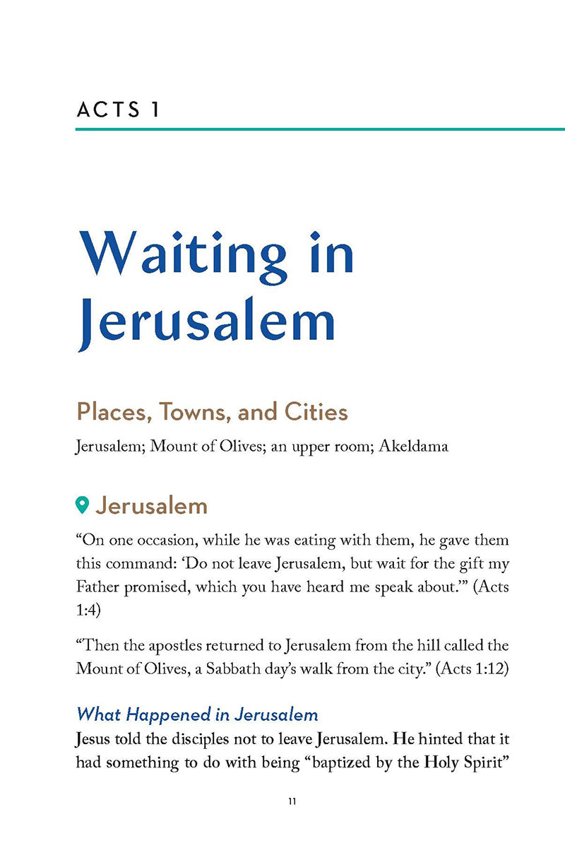 Chapter title in blue text called Waiting in Jerusalem in the 'Lands of the Bible Then and Now' book by Dave Branon
