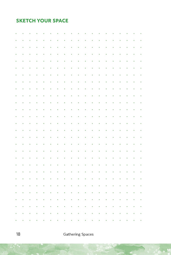 Grid lines and text 'Sketch Your Space' from Gathering Spaces chapter in Making Room for God workbook by Cathy Baker