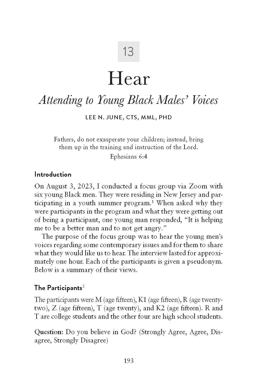 Text on "Attending to Young Black Males Voices" from Man to Man: African American Voices on Faith, Wisdom, and Perseverance book on a white background