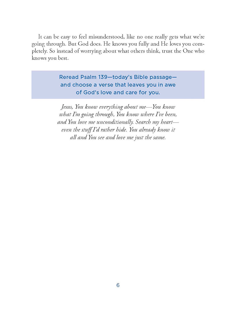 Text page from 'Moments with God for Teens' by Our Daily Bread Ministries on a white background featuring Psalm 139