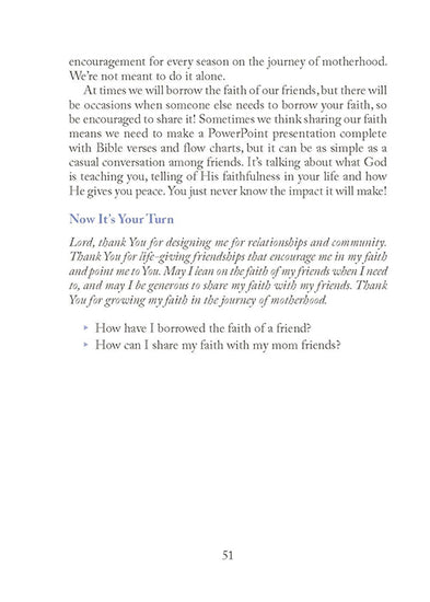 Text on a white background with a prayer and action prompts at the bottom in Two-Minute Timeouts for New Moms book by Andrea Fortenberry