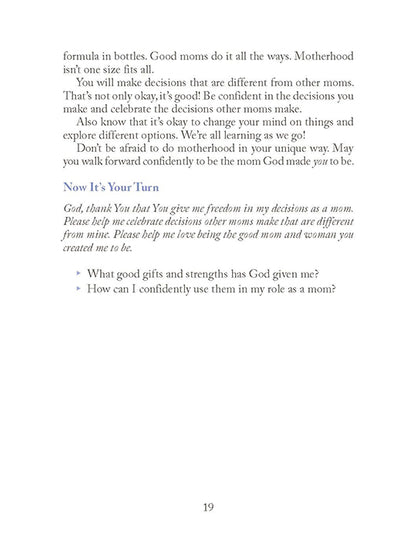 Text on a white background with a prayer and action prompts at the bottom in Two-Minute Timeouts for New Moms book by Andrea Fortenberry