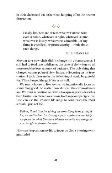 Second text page from 'A Change of Perspective' on Day Fourteen in Sunday God Meets Monday Mom book by Erin Greneaux
