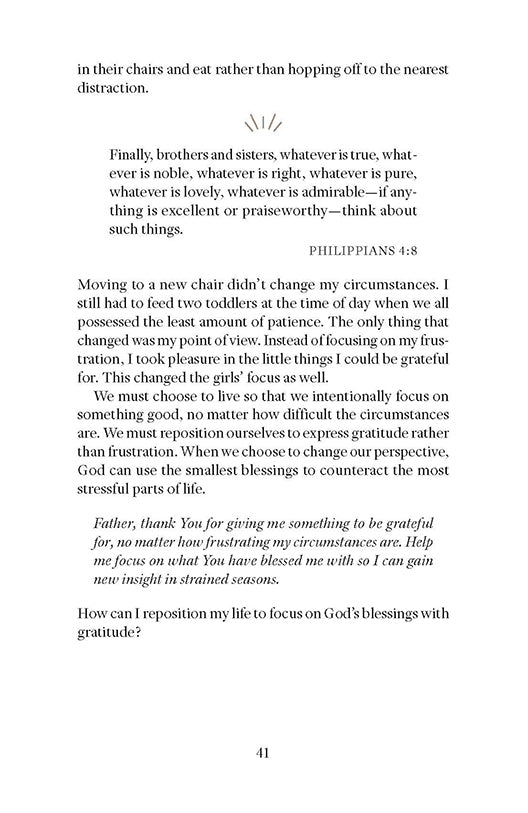 Second text page from 'A Change of Perspective' on Day Fourteen in Sunday God Meets Monday Mom book by Erin Greneaux