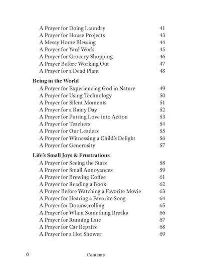 Table of contents for Prayers for Ordinary Life book by Reclaim Today featuring such sections as being in the world