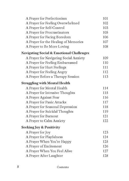 Table of contents for Prayers for Ordinary Life book by Reclaim Today featuring such sections as navigating social and emotional challenges
