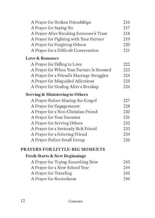 Table of contents for Prayers for Ordinary Life book by Reclaim Today featuring such sections as love and serving others