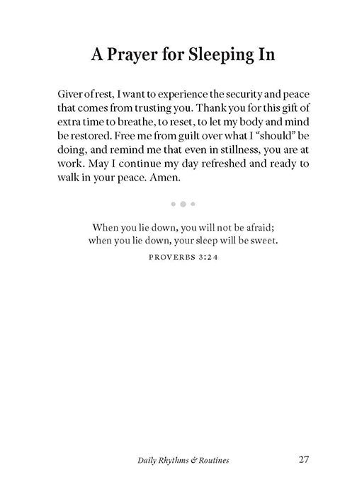 Interior page of Prayers for Ordinary Life book by Reclaim Today that features a prayer for sleeping in