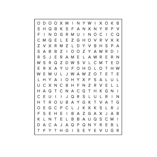 Scrambled word puzzle grid on a white background in Search the Scriptures: Galatians, Ephesians, Philippian & Colossians, a word find book by Our Daily Bread Ministries.