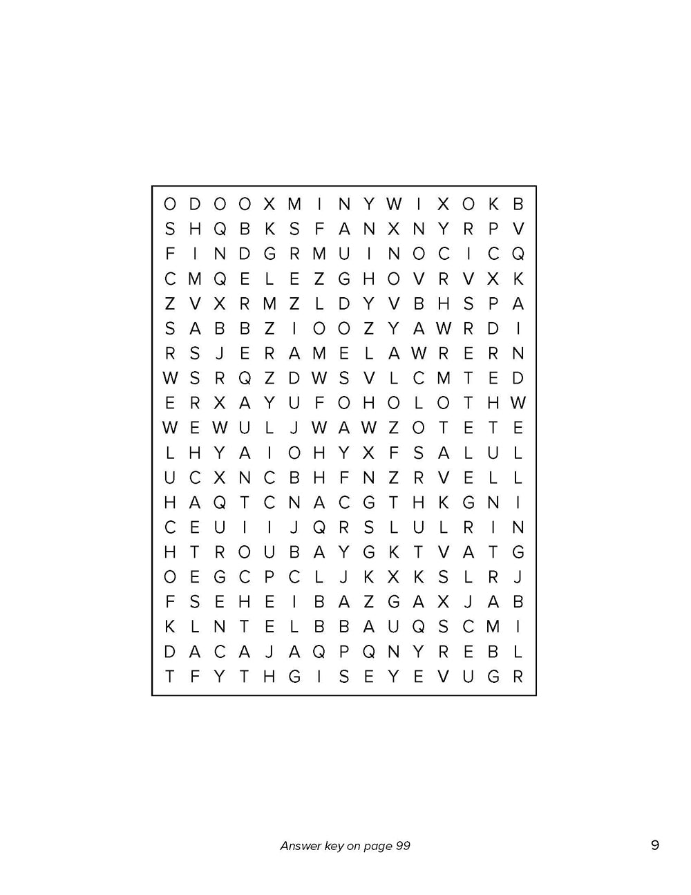 Scrambled word puzzle grid on a white background in Search the Scriptures: Galatians, Ephesians, Philippian & Colossians, a word find book by Our Daily Bread Ministries.