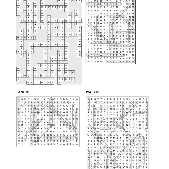 Sample answers for word searches and crosswords in Search the Scriptures book