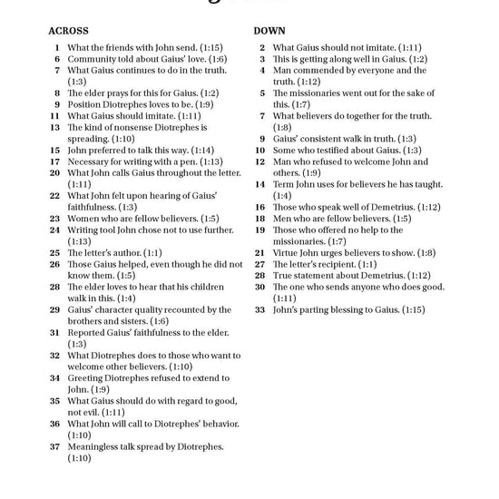 Across and down clues for 3 John with scripture references from Search the Scriptures book