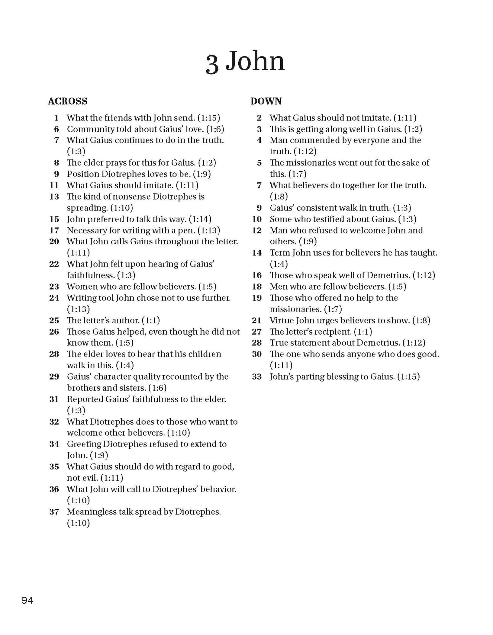 Across and down clues for 3 John with scripture references from Search the Scriptures book