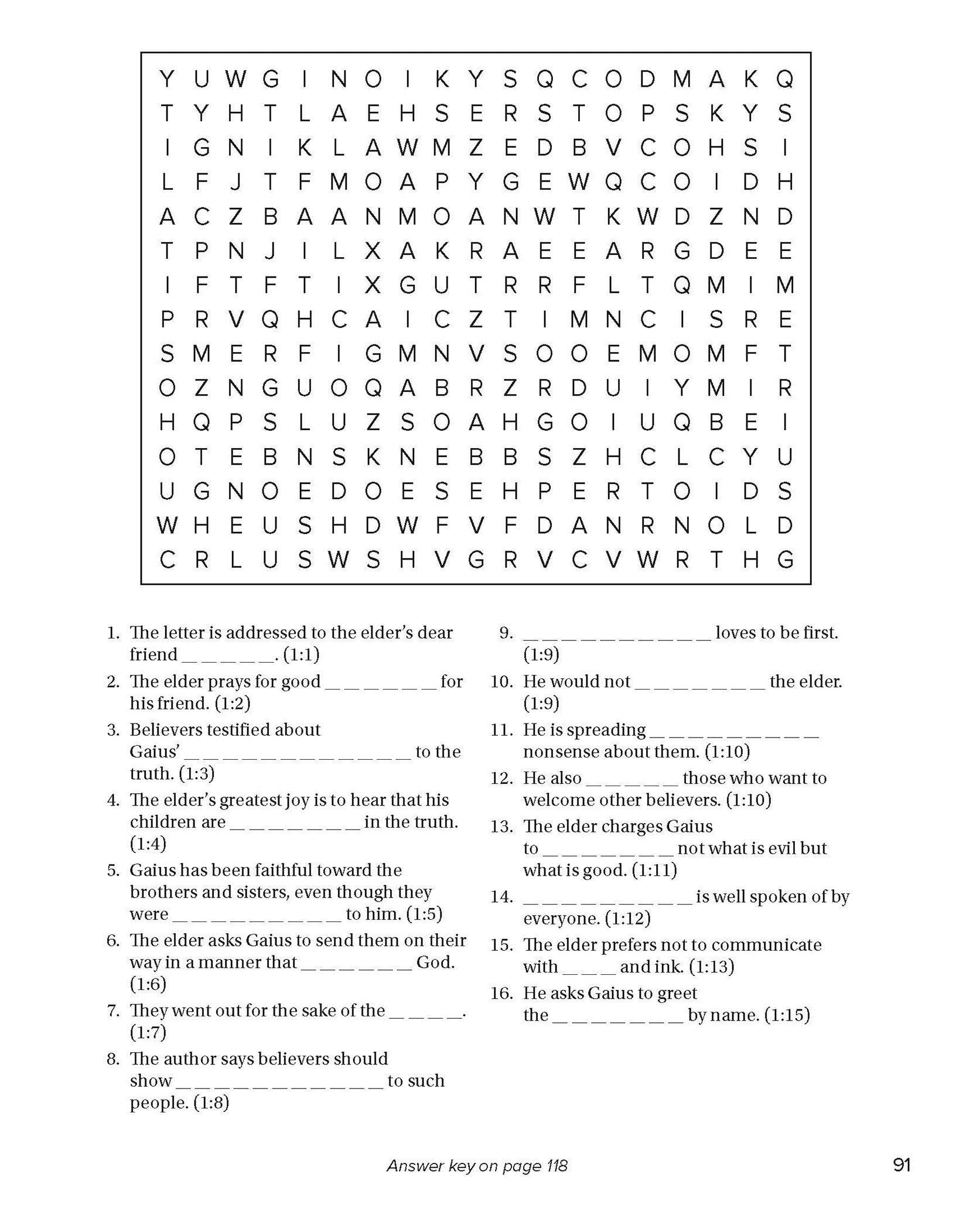 Crossword puzzle with letters and answers on a white background from Search the Scriptures book