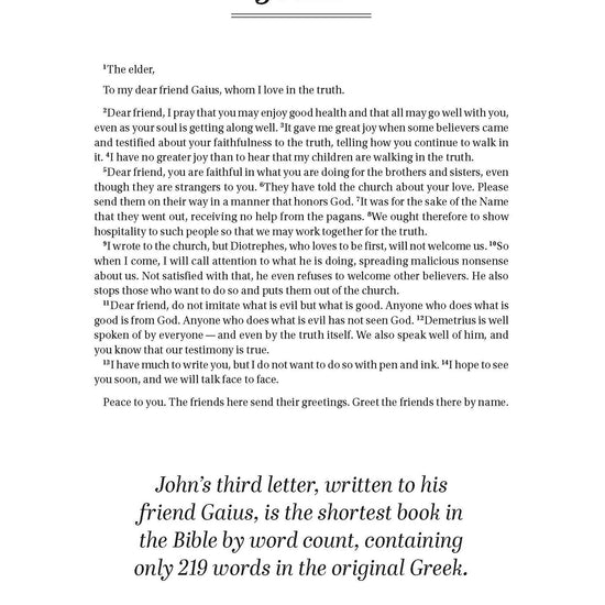 Page from word find book called Search the Scriptures featuring text of 3 John, a letter in the Bible.