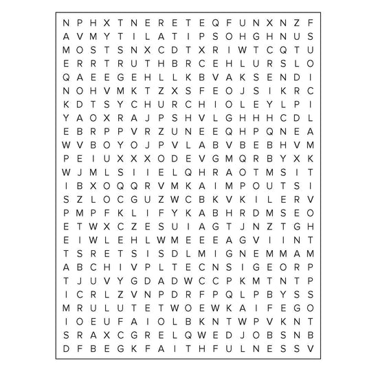 Scrambled word puzzle grid in Search the Scriptures book