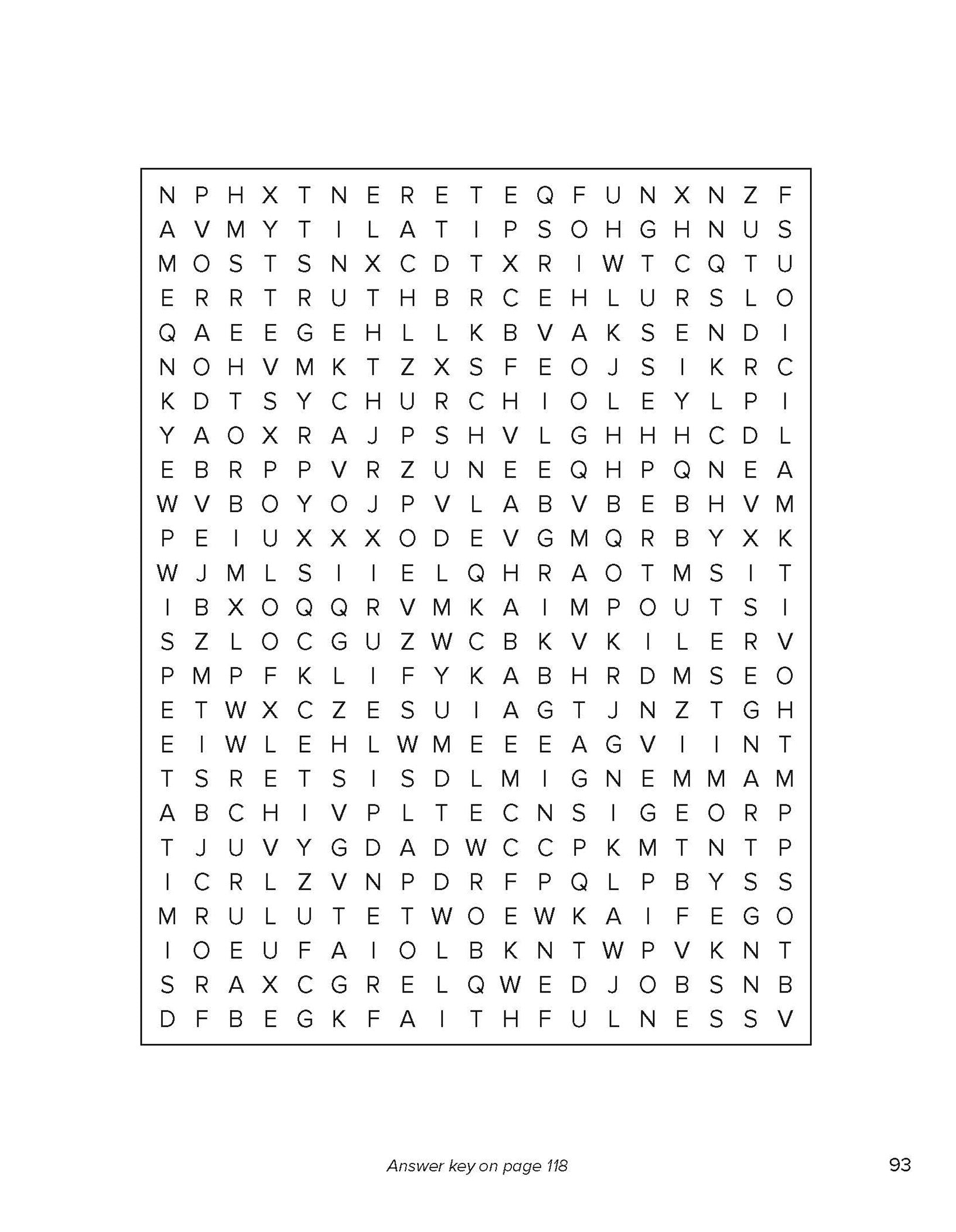 Scrambled word puzzle grid in Search the Scriptures book