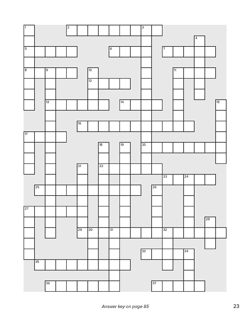 Blank crossword puzzle grid on a white background in 'Search the Scriptures: Ruth, Esther & Song of Songs' word find puzzle book from Our Daily Bread Ministries