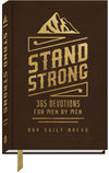 3D cover of the 'Stand Strong: 365 Devotions For Men By Men' book by Our Daily Bread, showing the decorative ribbon page marker