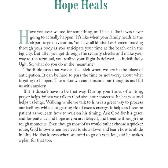 Text page with small faint green designs on white background featuring Day 83 devotional called Hope Heals in the 'Truly You: 90 Devotions on Faith, Feelings, and Friends for Teen Girls' book by Sarah Humphrey
