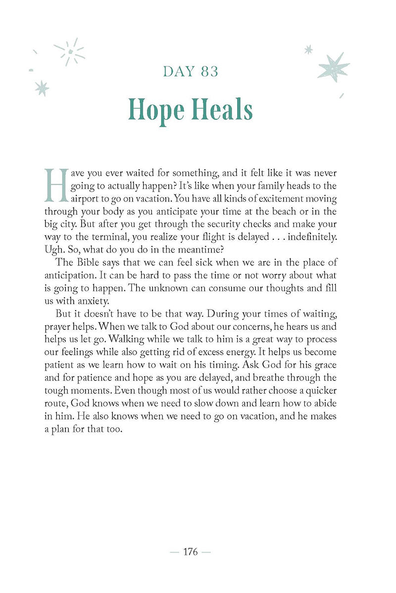 Text page with small faint green designs on white background featuring Day 83 devotional called Hope Heals in the 'Truly You: 90 Devotions on Faith, Feelings, and Friends for Teen Girls' book by Sarah Humphrey